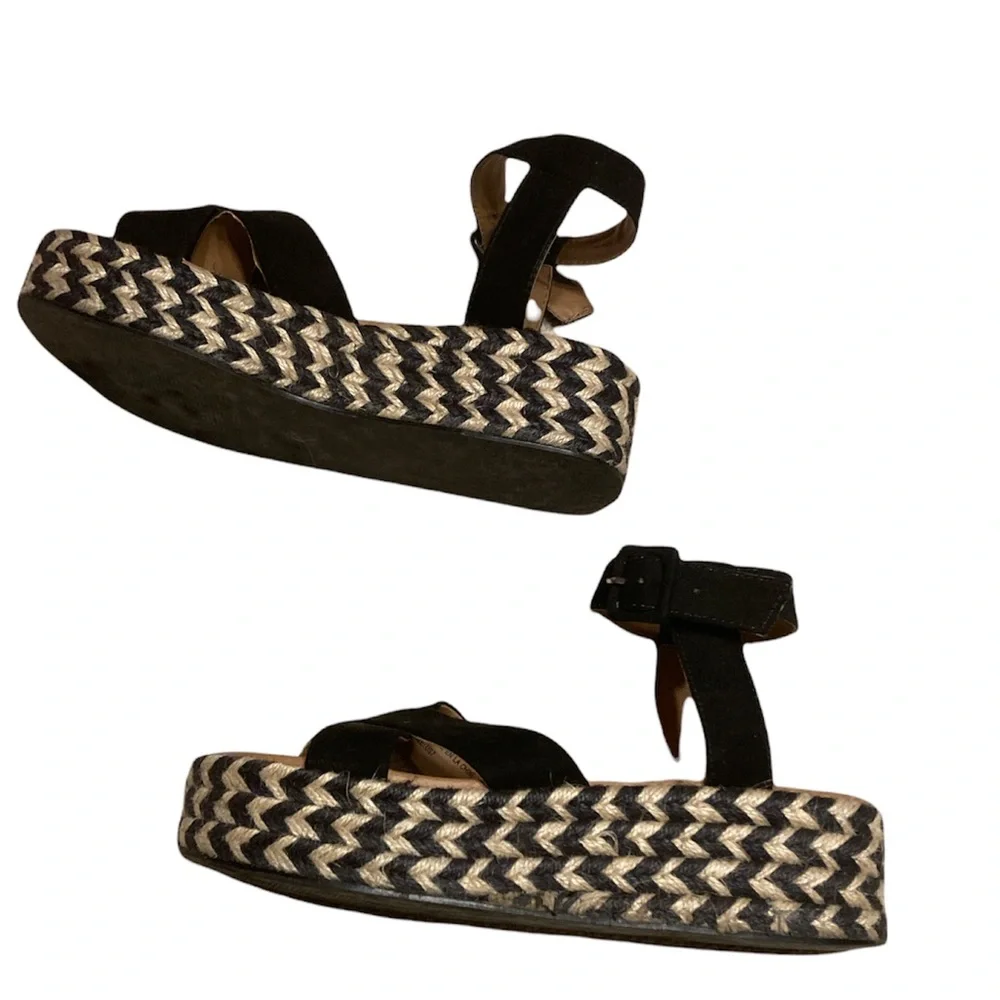Urban Outfitters UO Platform Espadrille Black Suede Chevron Pattern Size 7